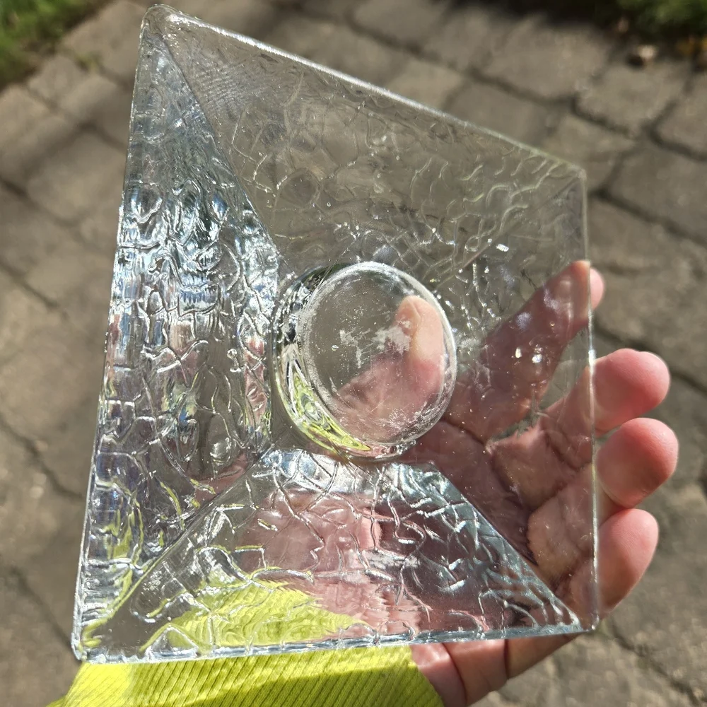 Vtg Crackle Glass Votive Candle Holder Orrefors Thick Heavy EAPG